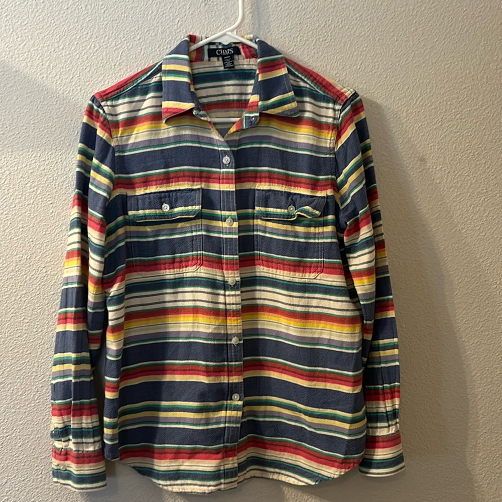 Chaps denim striped button down size medium